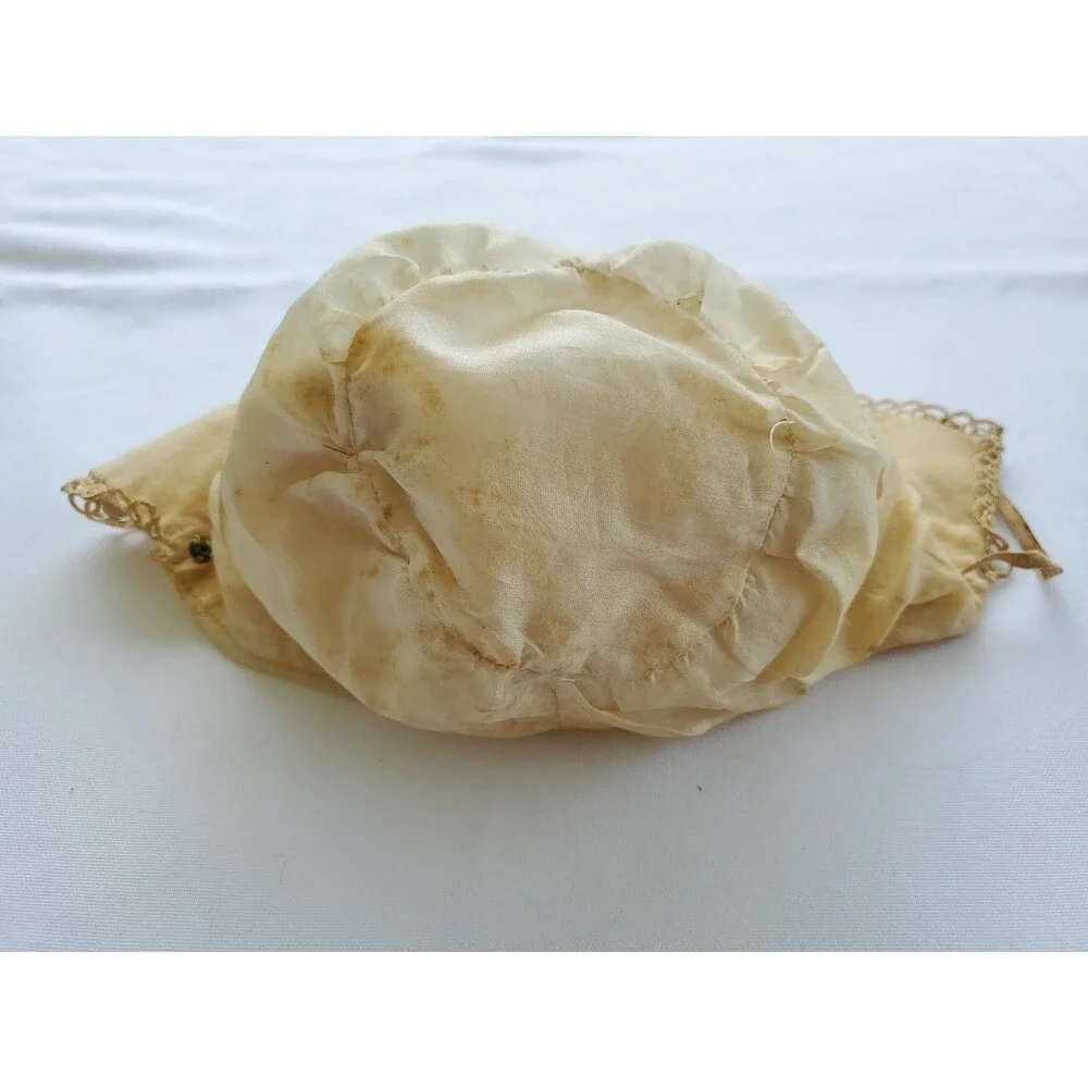 Antique Baby Bonnet Hand Sewn Tatted Embroidered 1890s Turn of Century Lined
